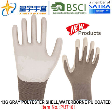 13G Grady Polyester Shell Waterborne PU Revestimento com luvas (PU7101) com CE, En388, En420 Luvas de trabalho